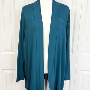 NWT Michel Studio Collection Teal Blue Mixed Media Knit Cardigan 2X